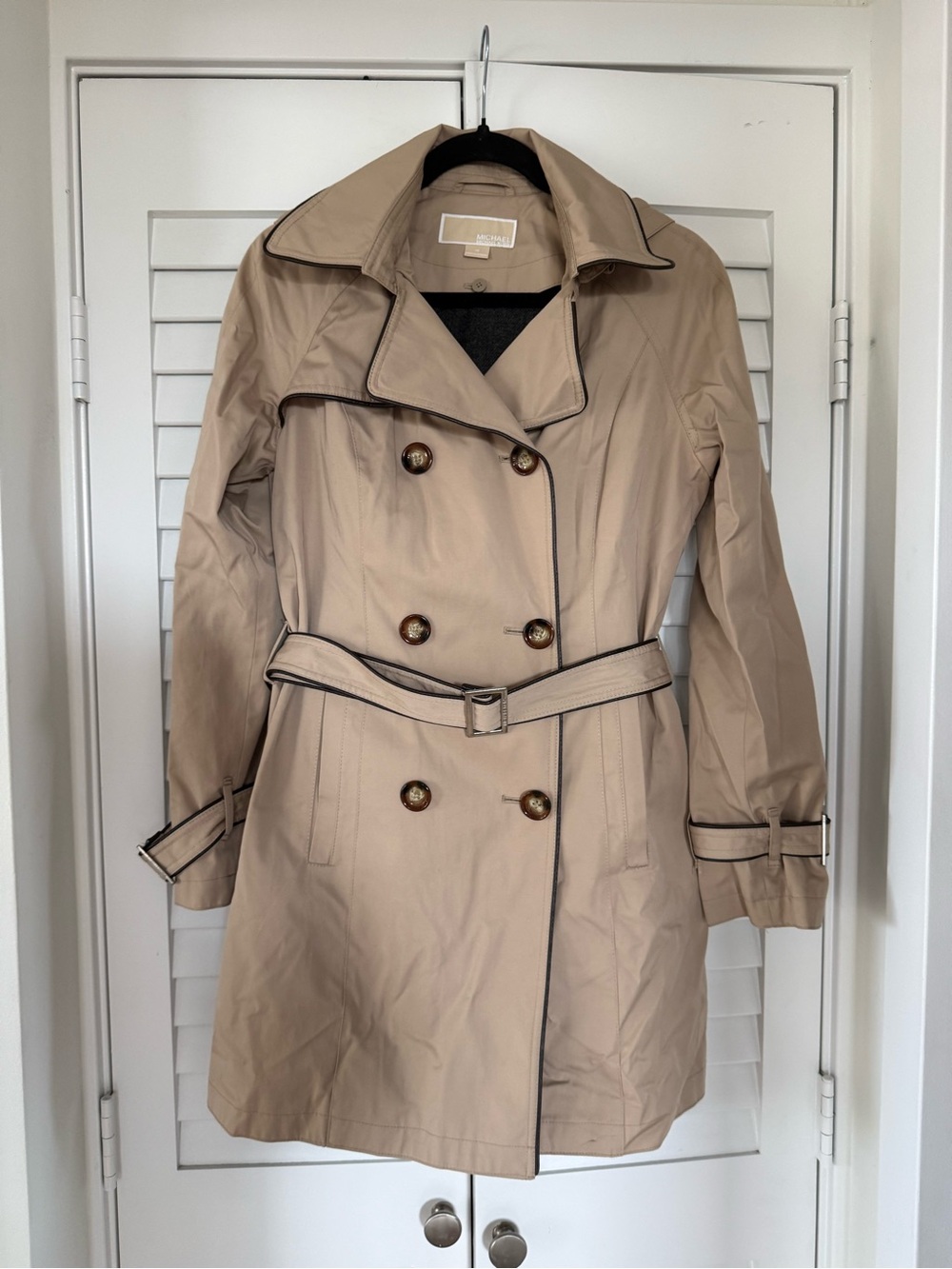 Michael Kors Beige Trench Coat with Belt and removable hood- Women's Jacket